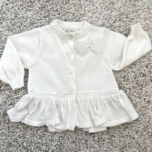 Quilted Baby Girls White Knit Cardigan